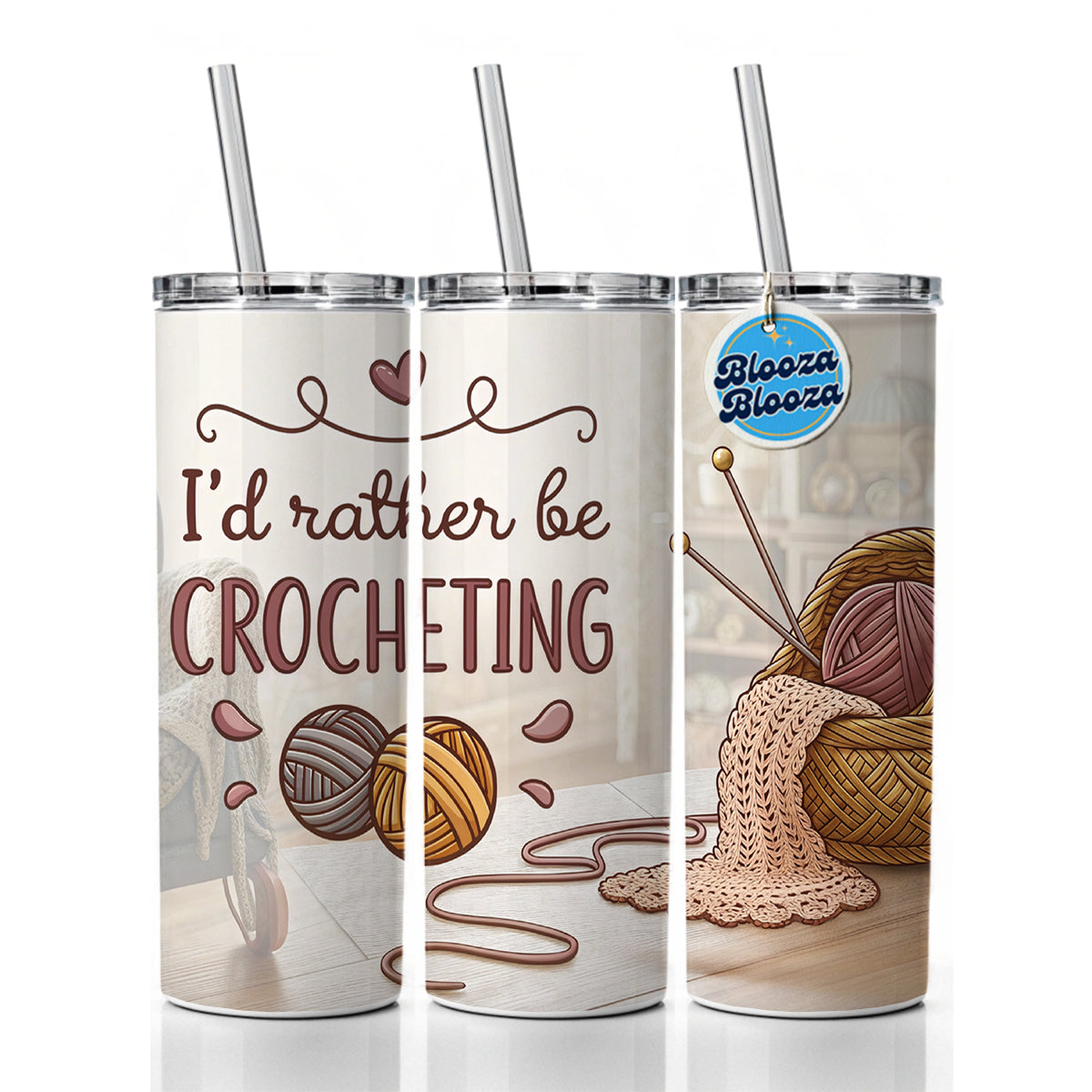 I'd Rather Be Crocheting Skinny Tumbler 20oz with Straw Insulated Water Bottle Gift