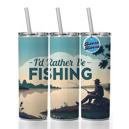 I'd Rather Be Fishing Fish Skinny Tumbler 20oz with Straw Insulated Water Bottle Gift