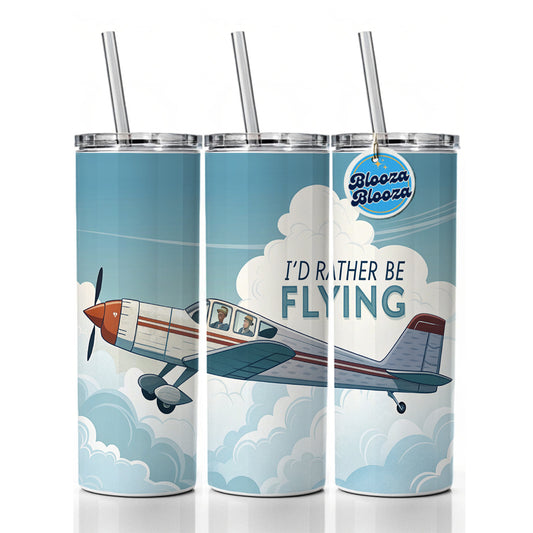 I'd Rather Be Flying Airplane Pilot Skinny Tumbler 20oz with Straw Insulated Water Bottle Gift
