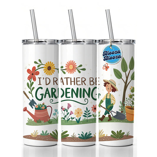 I'd Rather Be Gardening Skinny Tumbler 20oz with Straw Insulated Water Bottle Gift