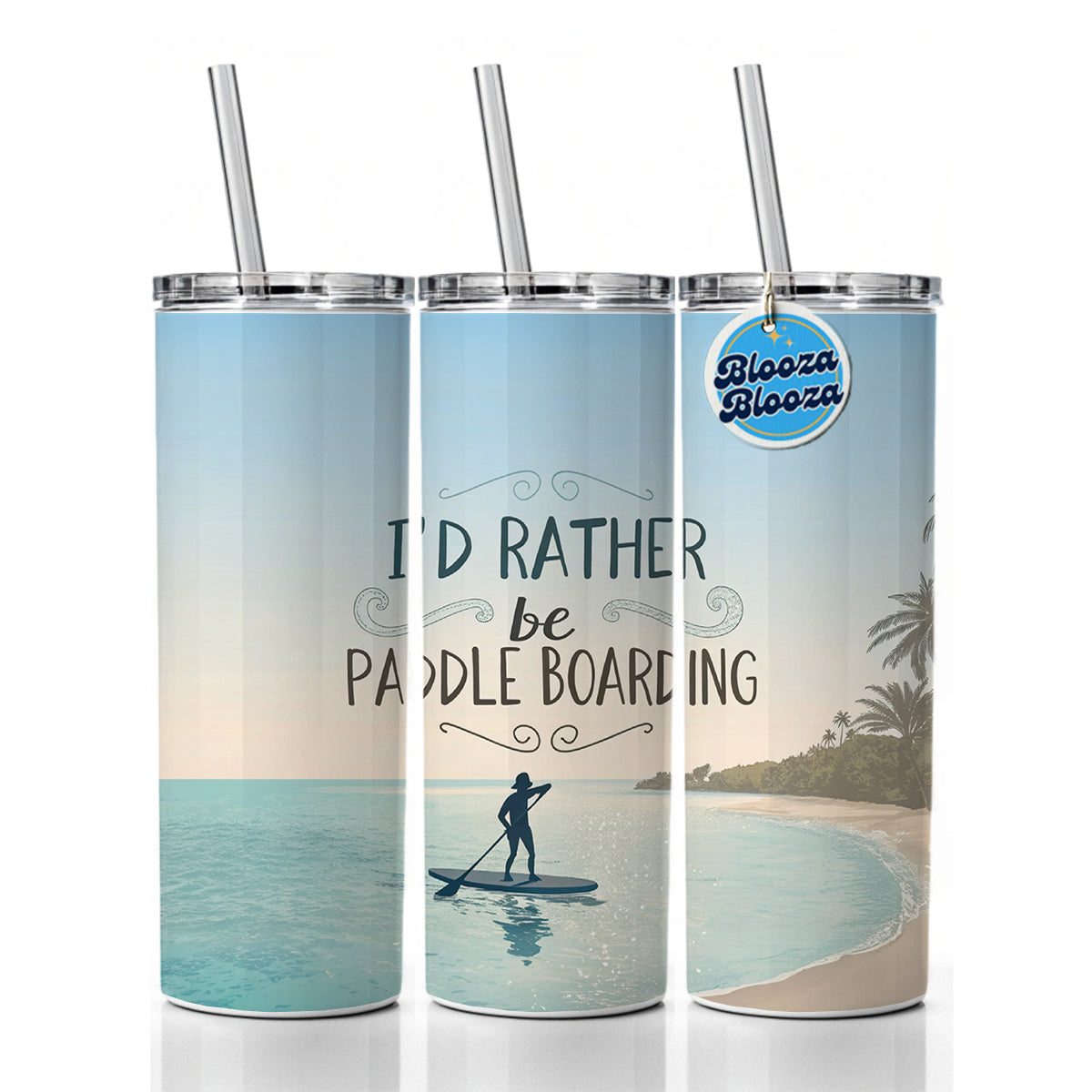 I'd Rather Be Paddle Boarding Skinny Tumbler 20oz with Straw Insulated Water Bottle Gift