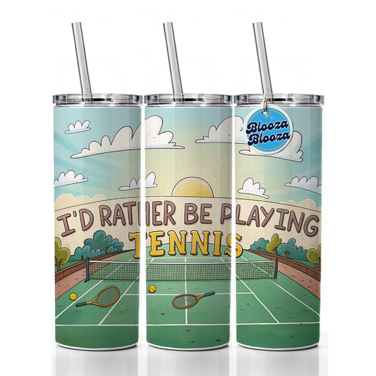 I'd Rather Be Playing Tennis Cartoon Court Skinny Tumbler 20oz with Straw Insulated Water Bottle Gift
