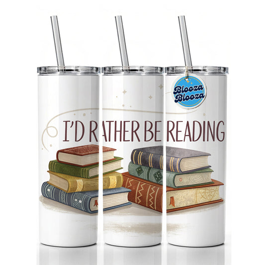 I'd Rather Be Reading Piles Of Books Design Skinny Tumbler 20oz with Straw Insulated Water Bottle Gift