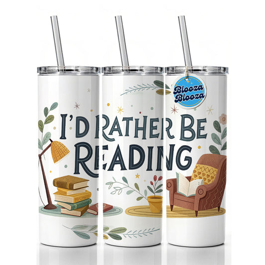I'd Rather Be Reading Skinny Tumbler 20oz with Straw Insulated Water Bottle Gift