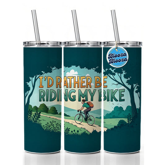 I'd Rather Be Riding My Bike Cycling Skinny Tumbler 20oz with Straw Insulated Water Bottle Gift