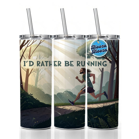 I'd Rather Be Running Man Jogging Skinny Tumbler 20oz with Straw Insulated Water Bottle Gift