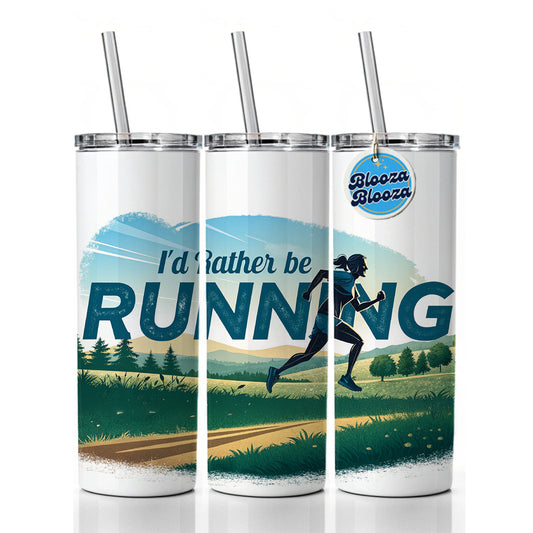 I'd Rather Be Running Woman Jogging Cross Country Skinny Tumbler 20oz with Straw Insulated Water Bottle Gift
