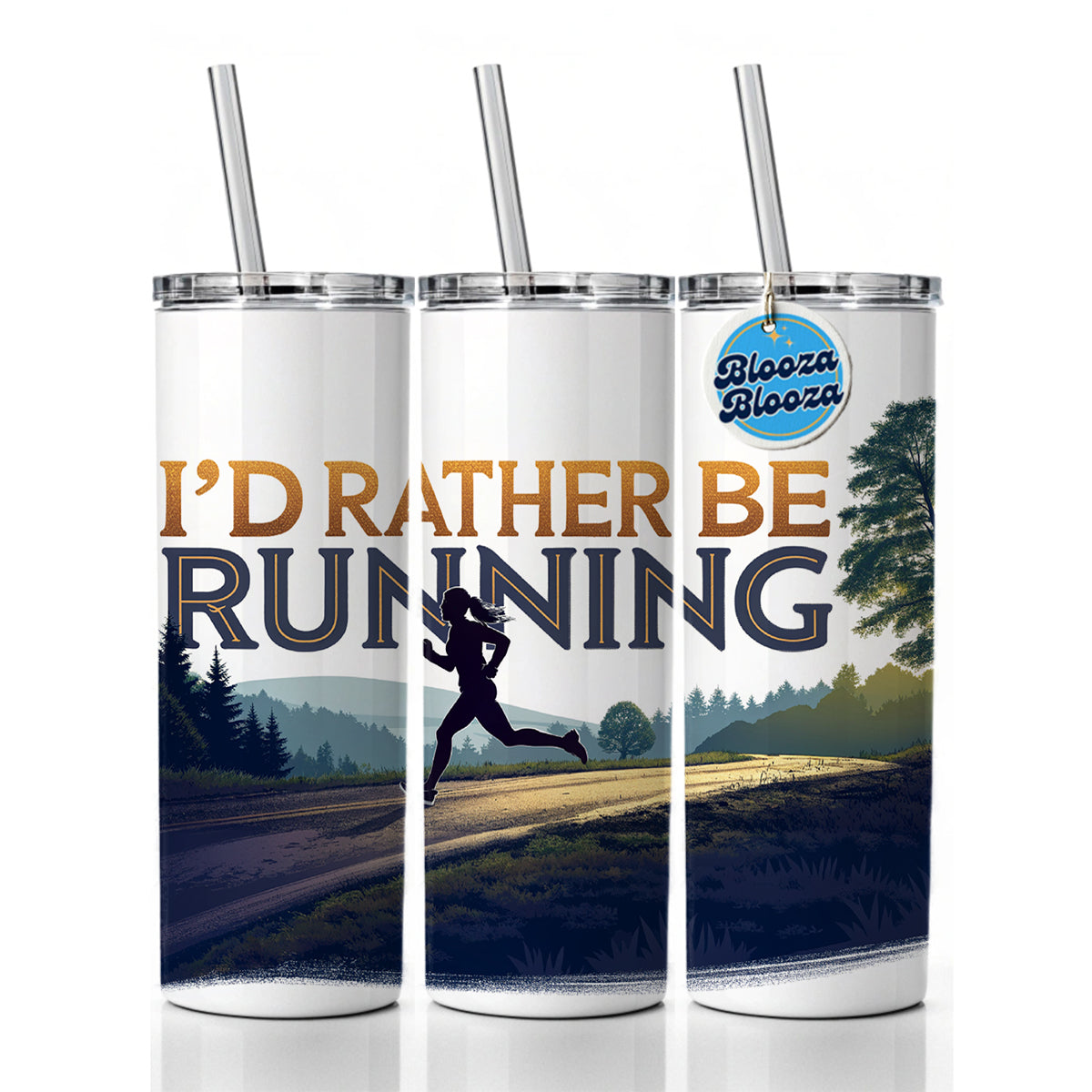 I'd Rather Be Running Woman Jogging Skinny Tumbler 20oz with Straw Insulated Water Bottle Gift
