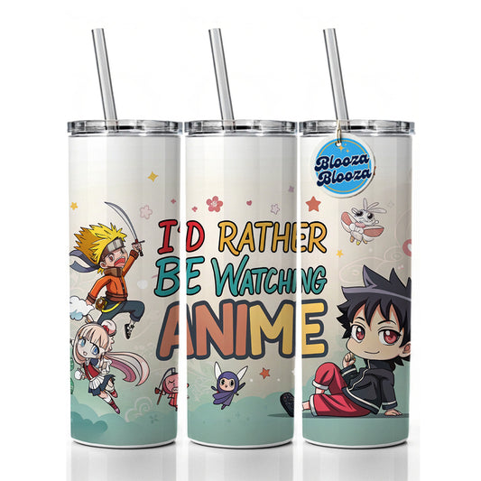 I'd Rather Be Watching Anime Skinny Tumbler 20oz with Straw Insulated Water Bottle Gift