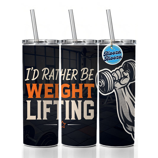 I'd Rather Be Weight Lifting Dumbbell Skinny Tumbler 20oz with Straw Insulated Water Bottle Gift