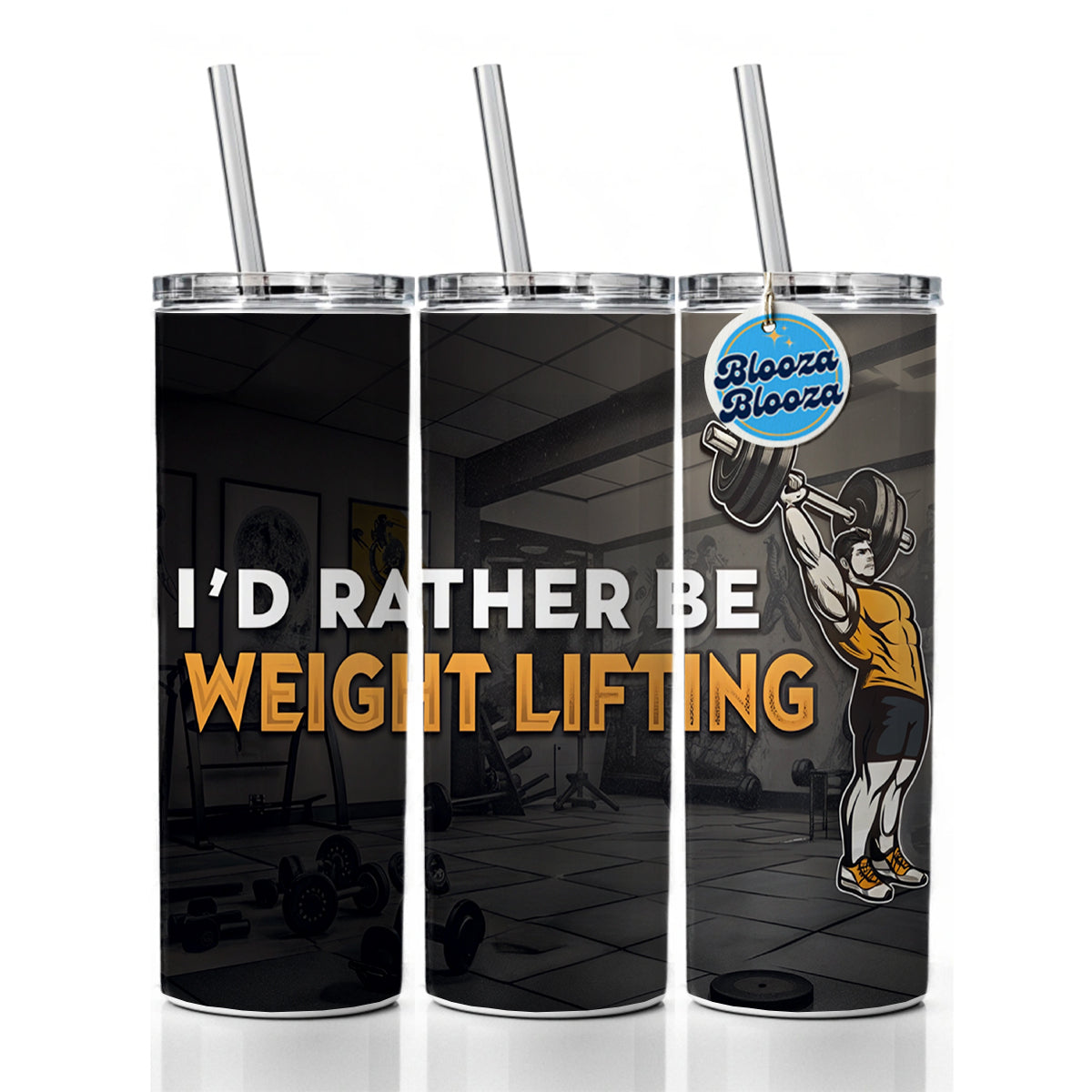 I'd Rather Be Weight Lifting Gym Skinny Tumbler 20oz with Straw Insulated Water Bottle Gift