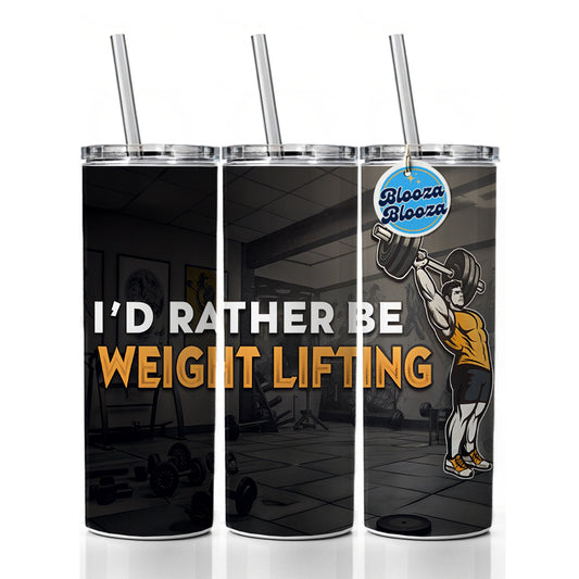 I'd Rather Be Weight Lifting Gym Skinny Tumbler 20oz with Straw Insulated Water Bottle Gift