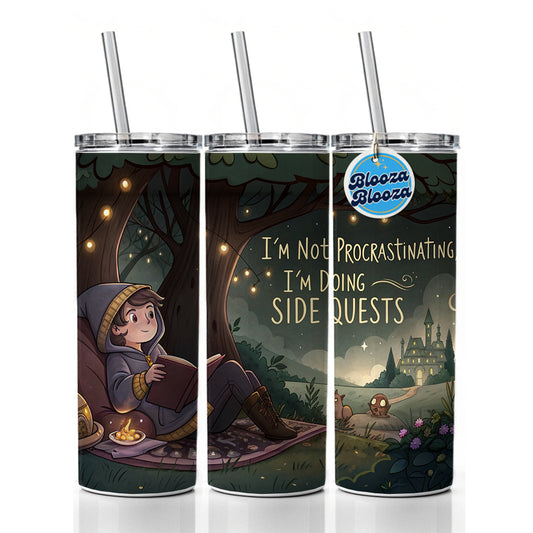I'm Not Procrastinating Doing Side Quests Funny Fantasy Skinny Tumbler 20oz with Straw Insulated Water Bottle Gift