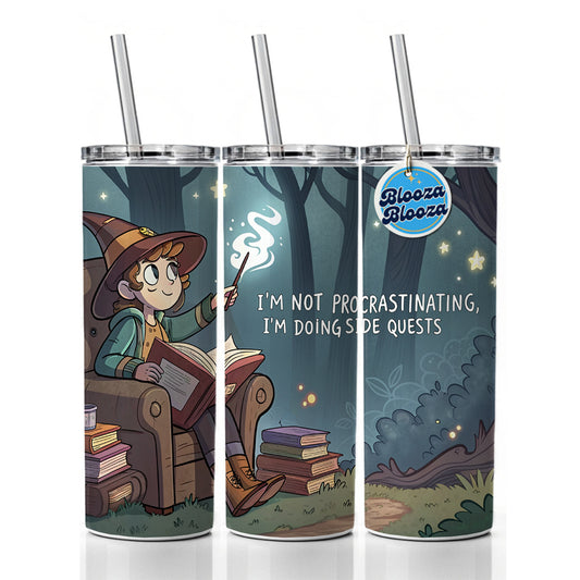 I'm Not Procrastinating Doing Side Quests Funny Witch Skinny Tumbler 20oz with Straw Insulated Water Bottle Gift
