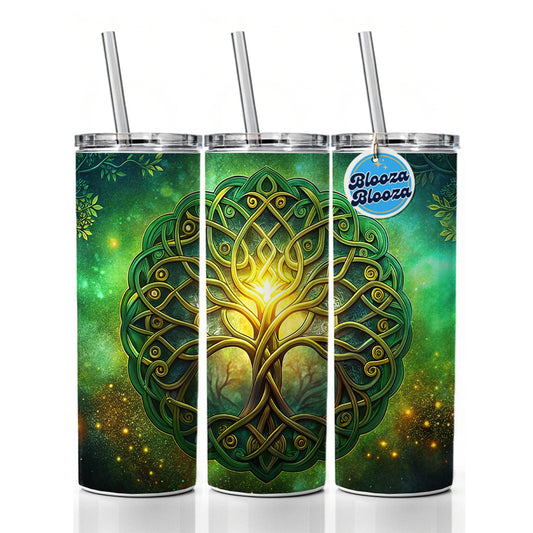 Irish Celtic Elegant Tree Of Life Skinny Tumbler 20oz with Straw Insulated Water Bottle Gift