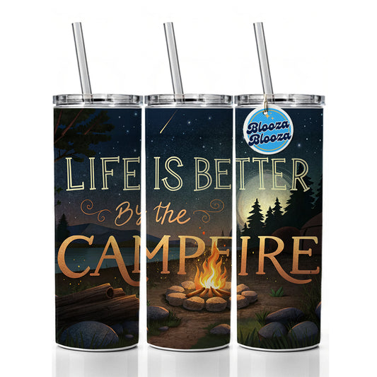 Life is Better By The Campfire Hiking Camping Skinny Tumbler 20oz with Straw Insulated Water Bottle Gift