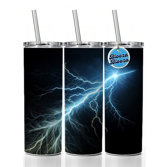Lightning Bolt Strike at Night Skinny Tumbler 20oz with Straw Insulated Water Bottle Gift