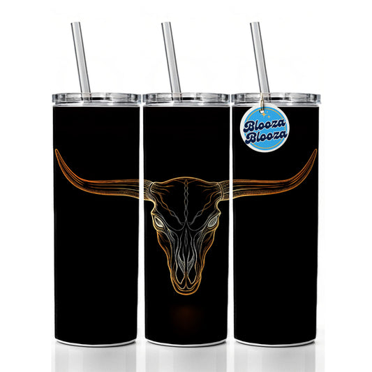 Longhorn Cattle Skull Outline Skinny Tumbler 20oz with Straw Insulated Water Bottle Gift