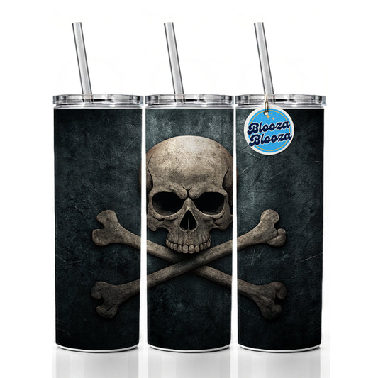 Pirate Skull and Crossbones Dark Rustic Skinny Tumbler 20oz with Straw Insulated Water Bottle Gift