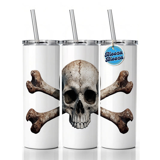 Pirate Skull And Crossbones on White Skinny Tumbler 20oz with Straw Insulated Water Bottle Gift