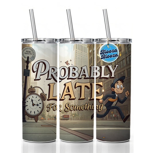 Probably Late For Something Funny Skinny Tumbler 20oz with Straw Insulated Water Bottle Gift