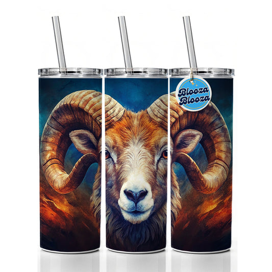 Ram Head Colorful Background Skinny Tumbler 20oz with Straw Insulated Water Bottle Gift