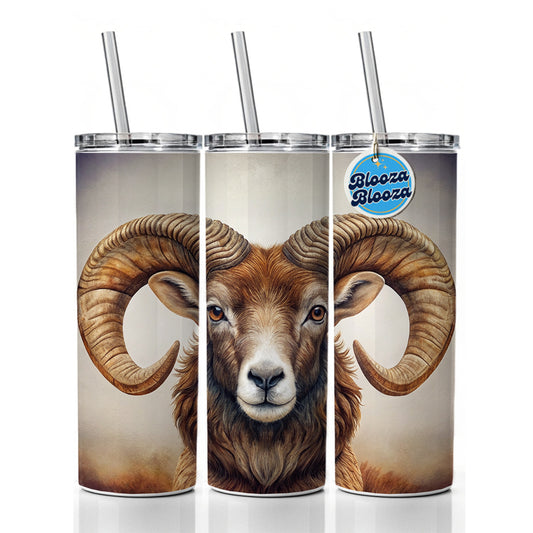 Ram's Head Skinny Tumbler 20oz with Straw Insulated Water Bottle Gift