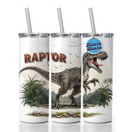 Raptor Dinosaur Cartoon Skinny Tumbler 20oz with Straw Insulated Water Bottle Gift
