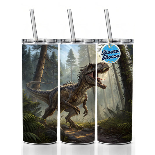 Raptor Dinosaur In Forest Skinny Tumbler 20oz with Straw Insulated Water Bottle Gift