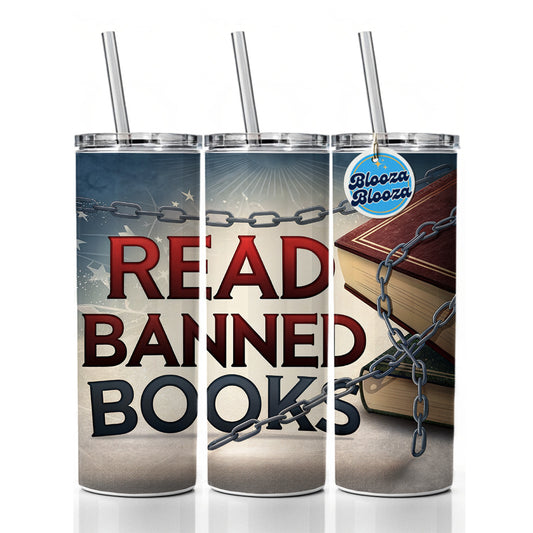 Read Banned Books Chains Skinny Tumbler 20oz with Straw Insulated Water Bottle Gift