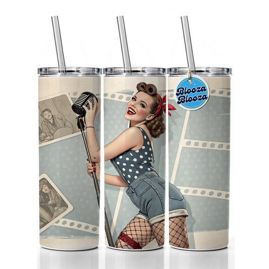 Rockabilly Retro 50's Pin-Up Girl Skinny Tumbler 20oz with Straw Insulated Water Bottle Gift