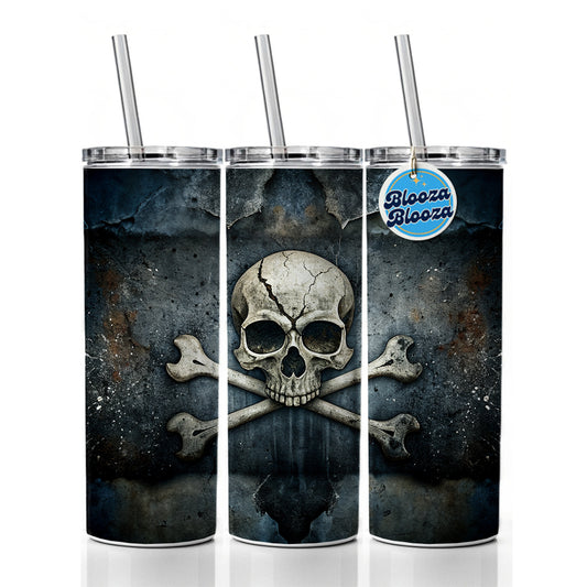 Rustic Skull And Crossbones Pirate Jolly Roger Skinny Tumbler 20oz with Straw Insulated Water Bottle Gift