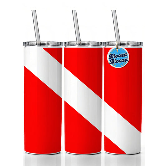 Scuba Diving Flag Red White Diver Down Skinny Tumbler 20oz with Straw Insulated Water Bottle Gift