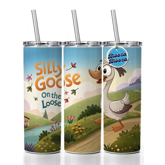 Silly Goose On The Loose Funny Cartoon Skinny Tumbler 20oz with Straw Insulated Water Bottle Gift