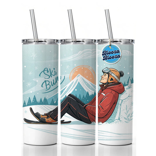 Ski Bum Lounging Skinny Tumbler 20oz with Straw Insulated Water Bottle Gift