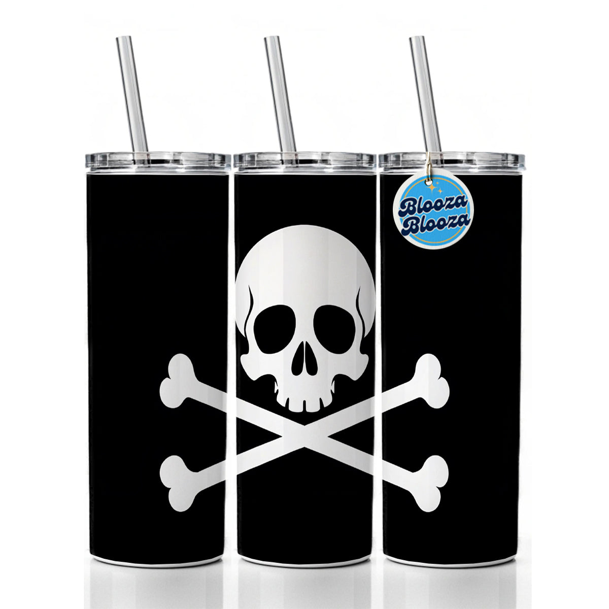 Skull And Crossbones Jolly Roger Pirate Flag Black And White Skinny Tumbler 20oz with Straw Insulated Water Bottle Gift