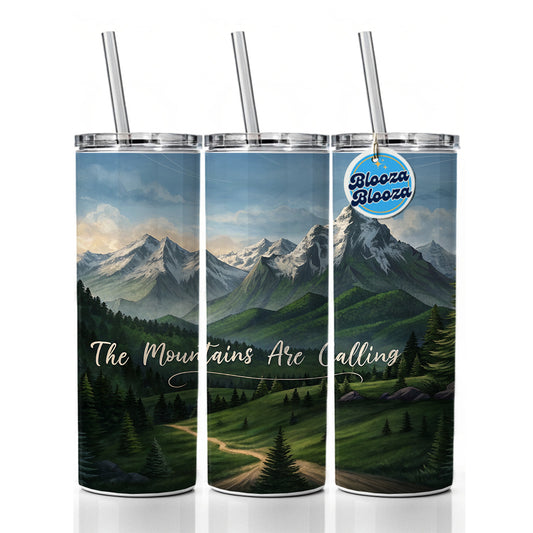 The Mountains Are Calling Hiking Camping Outdoors Adventure Skinny Tumbler 20oz with Straw Insulated Water Bottle Gift