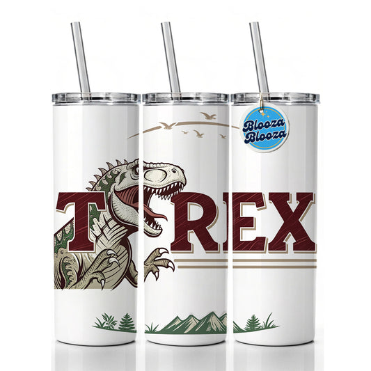 Tyrannosaurus T-Rex Dinosaur Cartoon Skinny Tumbler 20oz with Straw Insulated Water Bottle Gift