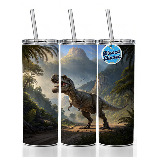 Tyrannosaurus T-Rex Dinosaur in the Wild Skinny Tumbler 20oz with Straw Insulated Water Bottle Gift