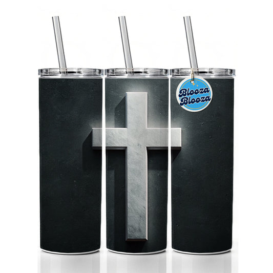 White Cross On Dark Background Religious Skinny Tumbler 20oz with Straw Insulated Water Bottle Gift