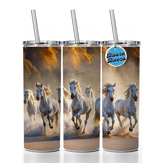 White Horses Galloping Out Of The Mist Skinny Tumbler 20oz with Straw Insulated Water Bottle Gift