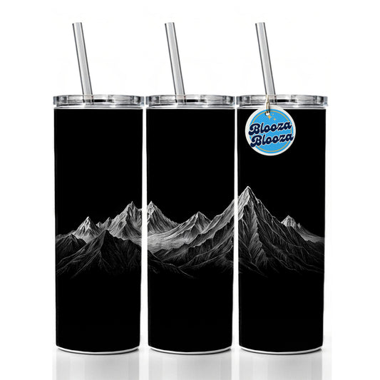 White Mountains On Black Outdoors Hiking Camping Skinny Tumbler 20oz with Straw Insulated Water Bottle Gift