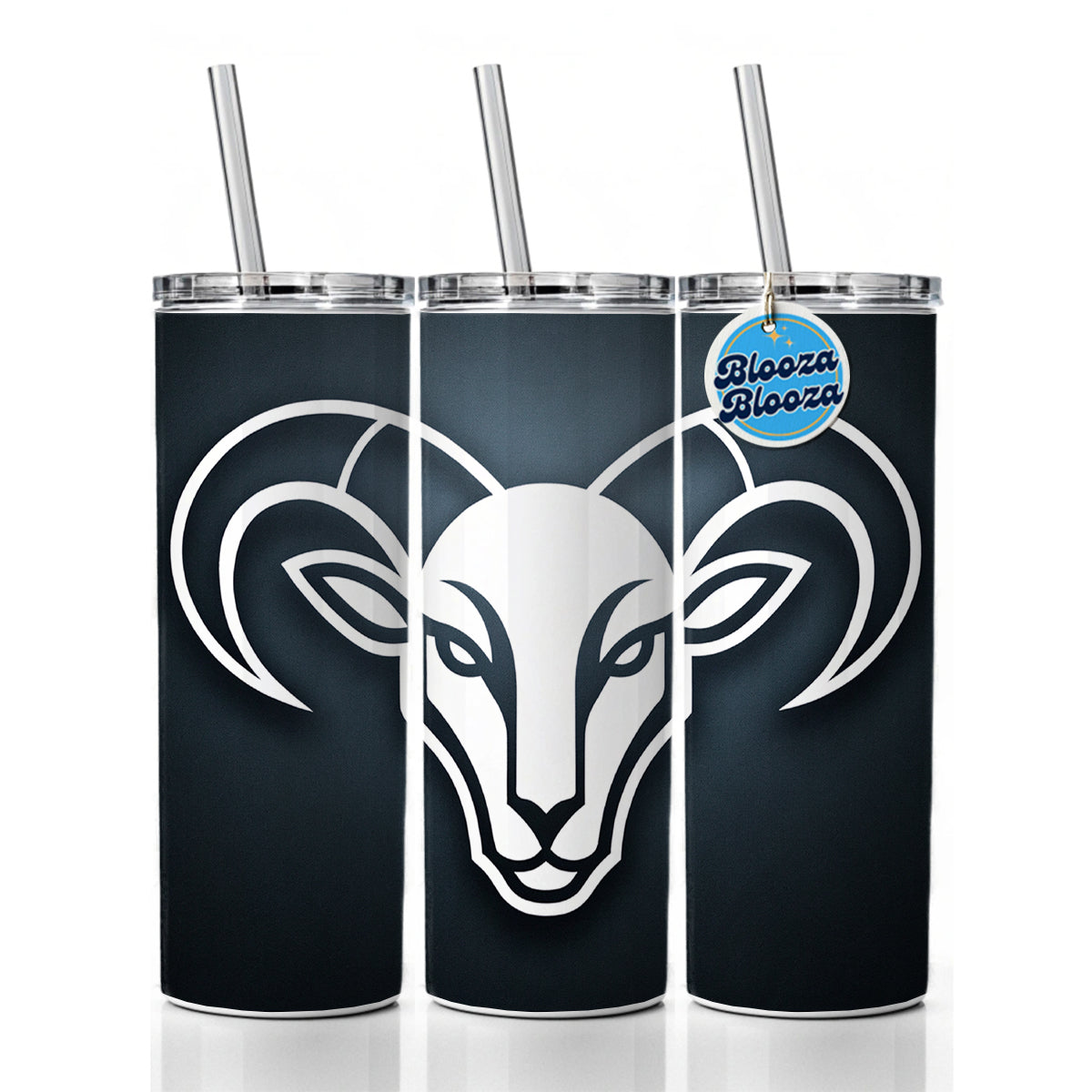 White Ram Head Illustration Outline Skinny Tumbler 20oz with Straw Insulated Water Bottle Gift