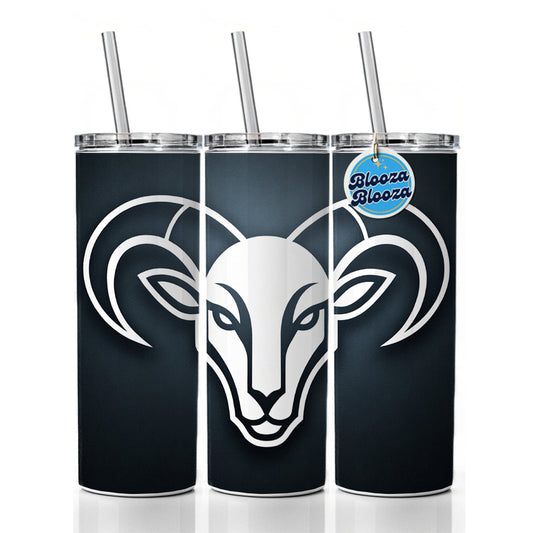 White Ram Head Illustration Outline Skinny Tumbler 20oz with Straw Insulated Water Bottle Gift