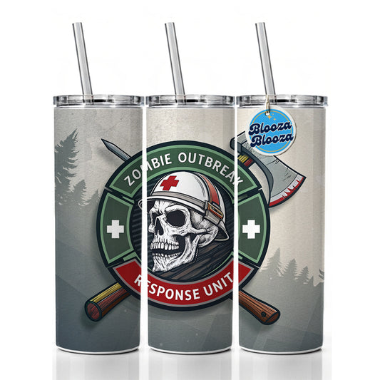 Zombie Outbreak Response Unit Skull Skinny Tumbler 20oz with Straw Insulated Water Bottle Gift