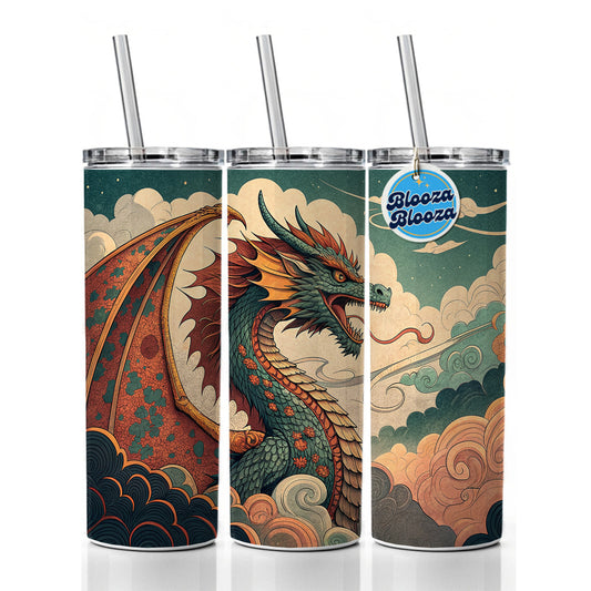 60's Style Pulp Fantasy Dragon Illustration Skinny Tumbler 20oz with Straw Insulated Water Bottle Gift