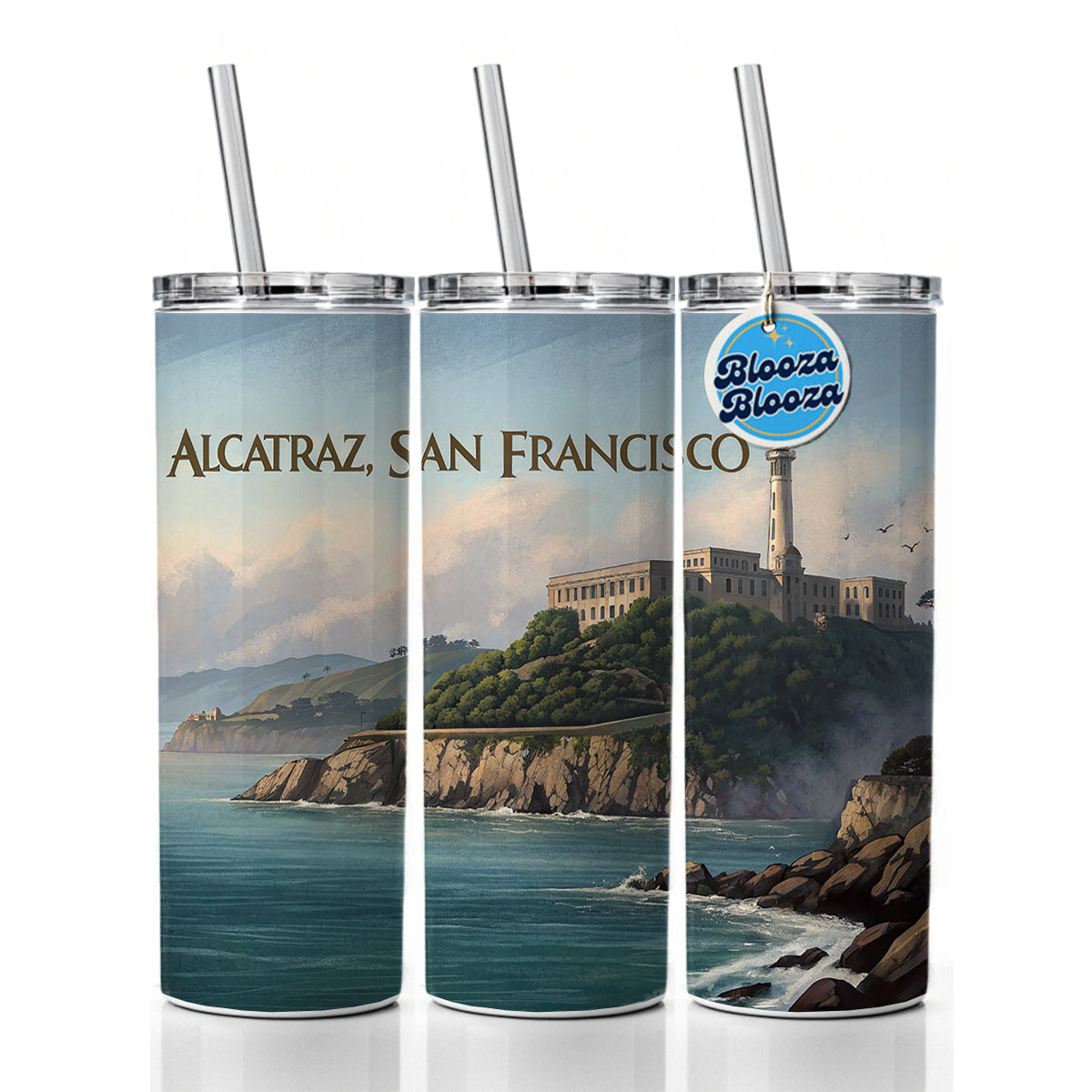Alcatraz Prison Island San Francisco Skinny Tumbler 20oz with Straw Insulated Water Bottle Gift