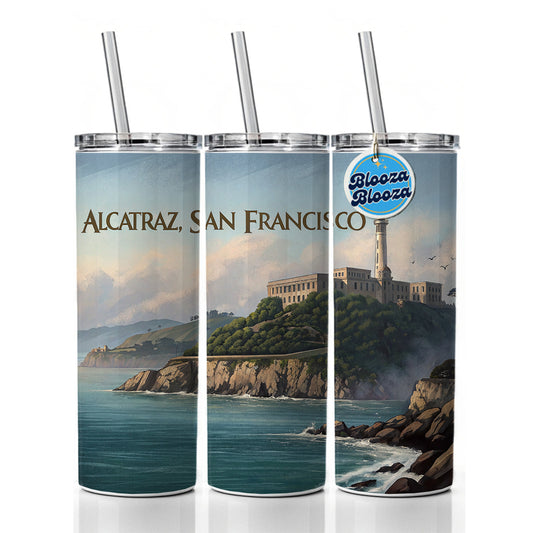 Alcatraz Prison Island San Francisco Skinny Tumbler 20oz with Straw Insulated Water Bottle Gift
