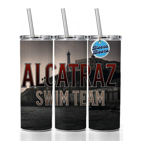 Alcatraz Prison Swim Team Funny Skinny Tumbler 20oz with Straw Insulated Water Bottle Gift