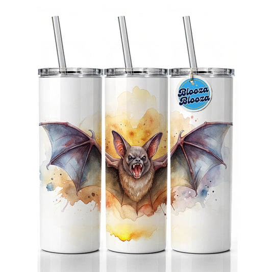 Angry Bat Watercolor Skinny Tumbler 20oz with Straw Insulated Water Bottle Gift